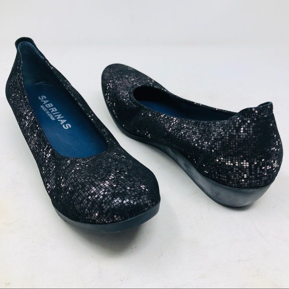 Sabrinas Metallic Black & Silver Wedge Ballet Flats - Picture 6 of 11